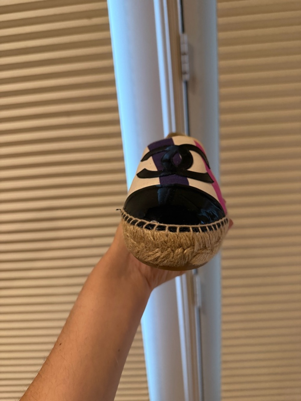 Authentic Chanel Multicolor Fabric Espadrilles Patent Black Toe Flat Size 39 - Picture 12 of 14